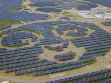 Una planta de placas solares con forma de oso panda