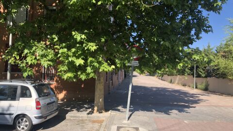  Placa de tráfico tapada la mayor parte del año en calle de circulación prohibida calle Muñico con brea de Tajo Madrid 