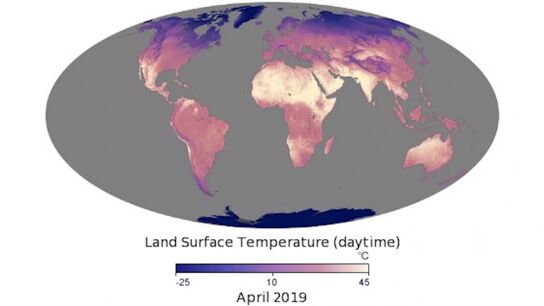 Mapa de la temperatura de la superficie terrestre