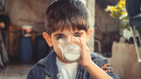 Ni&ntilde;o bebi&eacute;ndose un vaso de leche