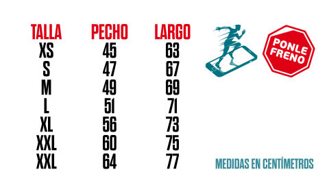 Tallas de camisetas para la Carrera Ponle Freno Virtual Tallas de camisetas para la Carrera Ponle Freno Virtual