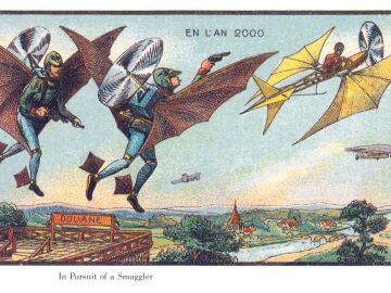 La polic&iacute;a aeron&aacute;utica, estampa de Jean-Marc C&ocirc;t&eacute; (1899)