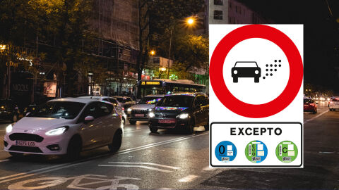 Cómo consultar el distintivo ambiental de la DGT Señal de bajas emisiones en la calle Gran Vía de Madrid