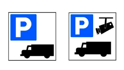 Pictogramas representativos de la presencia de zonas de descanso (derecha) y zonas de estacionamiento seguro y protegido (izquierda)