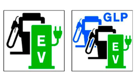 Pictograma representativo de estaciones de recarga eléctrica dentro de estaciones de servicio