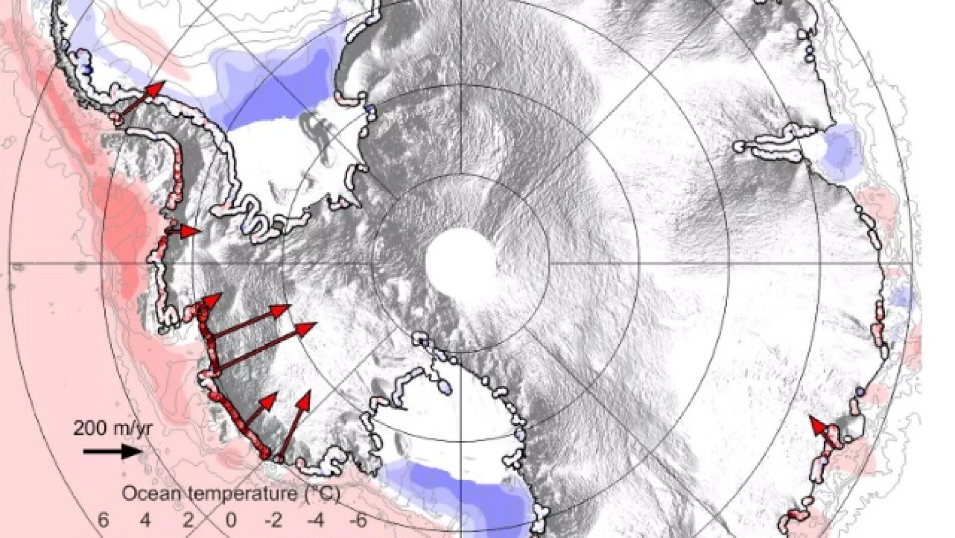 Gráfico del retiro del hielo submarino en la Antártida