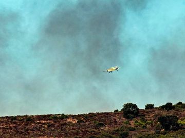 Una avioneta sobrevuela el incendio, que ya está estabilizado, declarado en Roses 