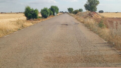 Bache en carretera Bache en camino de brihuega-valdeavellano,algunas irregularidades en la calzada hacia valdeavellano también.punto gps 40.745442,-2.893200