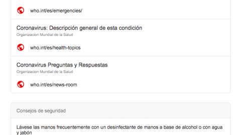 Información de Google sobre el coronavirus. EPIDEMIA