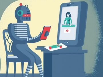 Un robot escribe un poema en su habitaci&oacute;n de adolescente - Midjourney