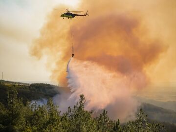 Helic&oacute;ptero combatiendo un incendio forestal 